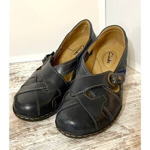 Clarks Navy Blue Buckle with Velcro Slip On Shoes